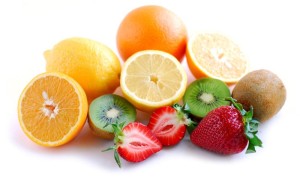 Assorted fruit on white background